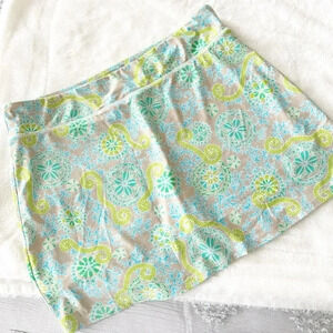 Spunk Wear green/blue coral print athletic swim skirt